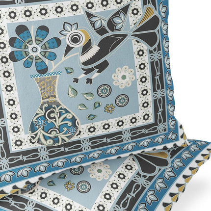 Set of Two Light Blue Black And White Peacock Indoor Outdoor Throw Pillow HomeRoots