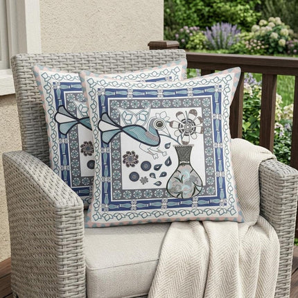 Set of Two Pink Beige Gray And White Peacock Indoor Outdoor Throw Pillow HomeRoots