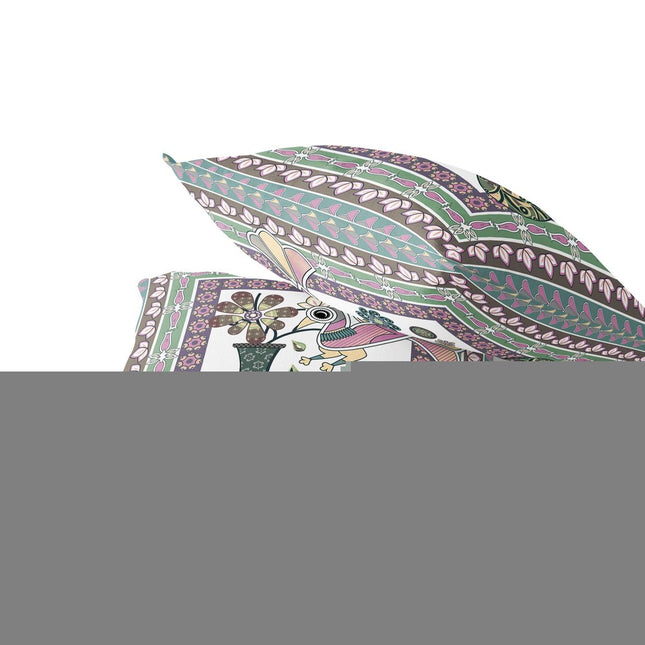 Set of Two Pink And Brown Peacock Indoor Outdoor Throw Pillow HomeRoots