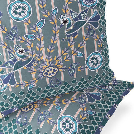 Set of Two Gray Blue And Light Blue Peacock Indoor Outdoor Throw Pillow