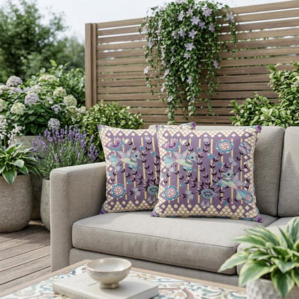 Set of Two Purple And Yellow Peacock Indoor Outdoor Throw Pillow HomeRoots