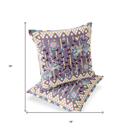 Set of Two Purple And Yellow Peacock Indoor Outdoor Throw Pillow HomeRoots