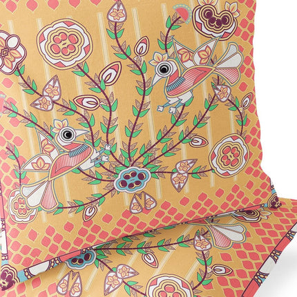 Set of Two Yellow Peach And White Peacock Indoor Outdoor Throw Pillow HomeRoots
