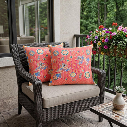Set of Two Peach And Blue Peacock Indoor Outdoor Throw Pillow HomeRoots