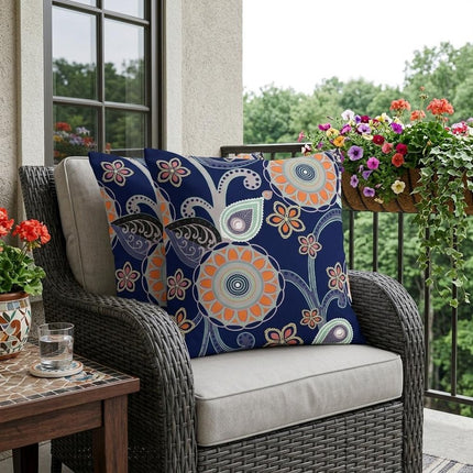Set of Two Orange Light Green Gray And Indigo Floral Indoor Outdoor Throw Pillow HomeRoots