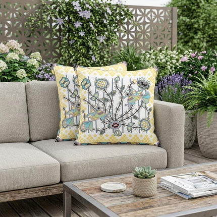 Set of Two White Yellow And Gray Peacock Indoor Outdoor Throw Pillow HomeRoots