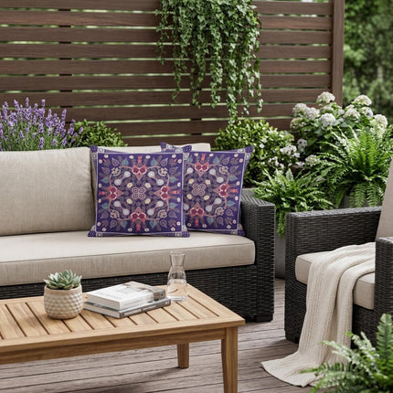 Set of Two Dark Purple And Pink Botanical Indoor Outdoor Throw Pillow HomeRoots