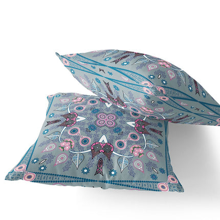 Set of Two Gray Pink And Light Blue Botanical Indoor Outdoor Throw Pillow HomeRoots