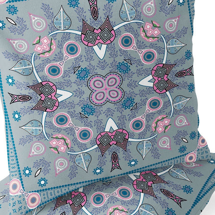 Set of Two Gray Pink And Light Blue Botanical Indoor Outdoor Throw Pillow