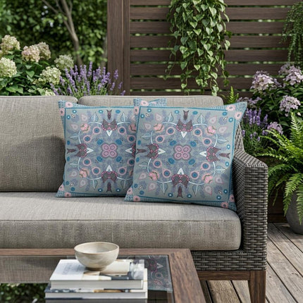 Set of Two Gray Pink And Light Blue Botanical Indoor Outdoor Throw Pillow HomeRoots