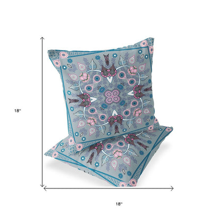 Set of Two Gray Pink And Light Blue Botanical Indoor Outdoor Throw Pillow HomeRoots
