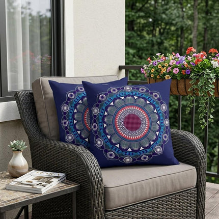 Set of Two Navy Blue Blue Charcoal White And Red Geometric Indoor Outdoor Throw Pillow HomeRoots