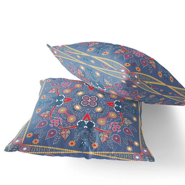 Set of Two Purple Blue Red And Gold Botanical Indoor Outdoor Throw Pillow