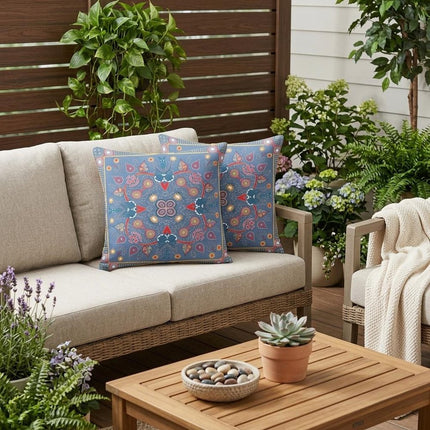 Set of Two Purple Blue Red And Gold Botanical Indoor Outdoor Throw Pillow HomeRoots