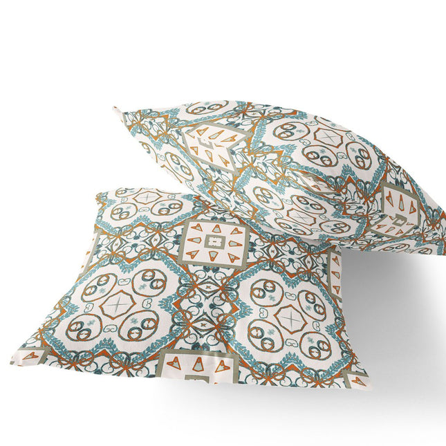 Set of Two Orange Light Blue And White Geometric Indoor Outdoor Throw Pillow HomeRoots