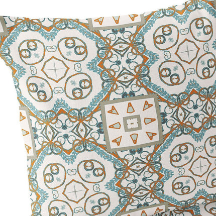 Set of Two Orange Light Blue And White Geometric Indoor Outdoor Throw Pillow HomeRoots