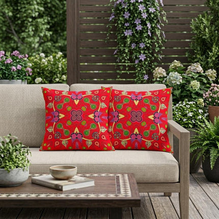 Set of Two Red Pink And Green Paisley Indoor Outdoor Throw Pillow HomeRoots
