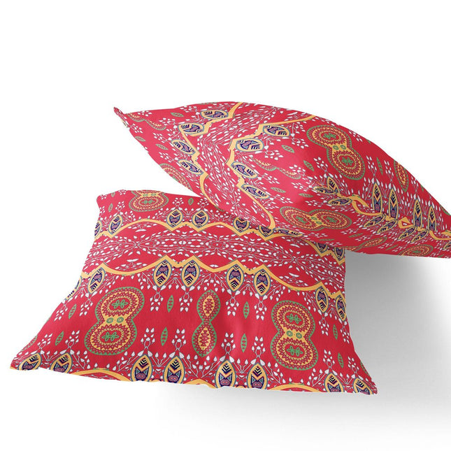 Set of Two Red And Yellow Botanical Indoor Outdoor Throw Pillow