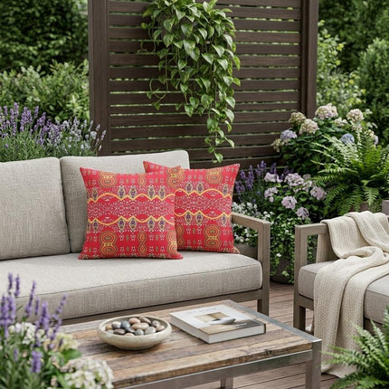 Set of Two Red And Yellow Botanical Indoor Outdoor Throw Pillow HomeRoots