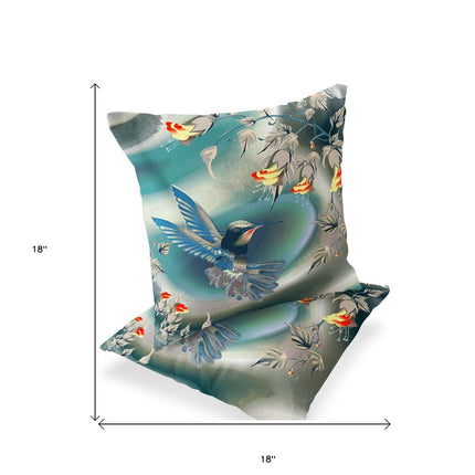 Set of Two Turquoise Blue And Orange Bird Indoor Outdoor Throw Pillow HomeRoots