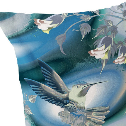 Set of Two White Blue And Gray Bird Indoor Outdoor Throw Pillow