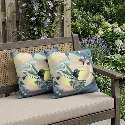 Set of Two Yellow Green And Blue Bird Indoor Outdoor Throw Pillow HomeRoots