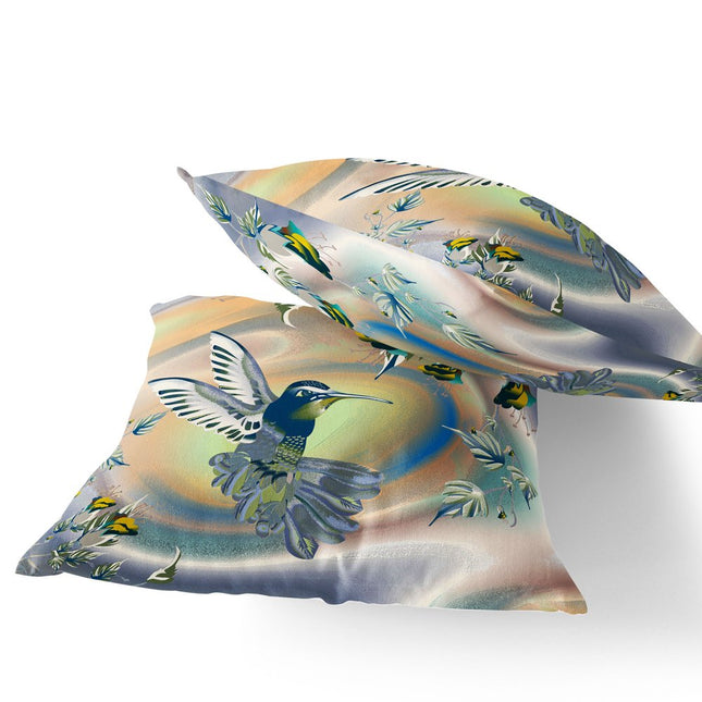 Set of Two Yellow Orange And Blue Bird Indoor Outdoor Throw Pillow