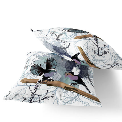 Set of Two White Gray And Black Bird Indoor Outdoor Throw Pillow