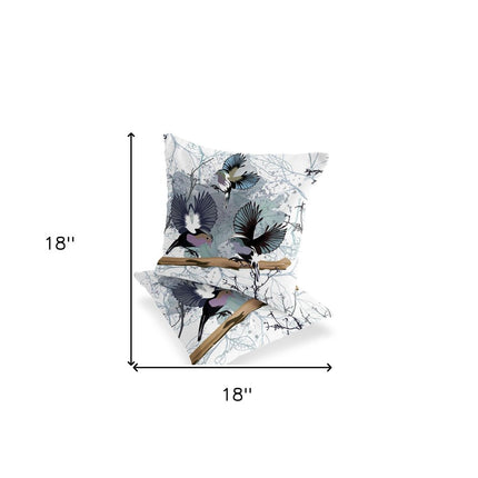 Set of Two White Gray And Black Bird Indoor Outdoor Throw Pillow