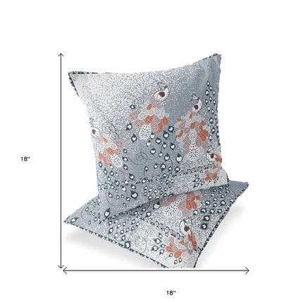 Set of Two Gray And Blue Peacock Indoor Outdoor Throw Pillow HomeRoots