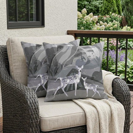 Set of Two Silver And Black Deer Indoor Outdoor Throw Pillow HomeRoots