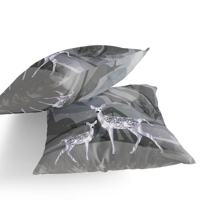 Set of Two Silver And Black Deer Indoor Outdoor Throw Pillow HomeRoots