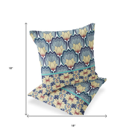 Set of Two Yellow And Gray Floral Indoor Outdoor Throw Pillow HomeRoots