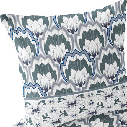 Set of Two Gray And Blue Floral Indoor Outdoor Throw Pillow HomeRoots