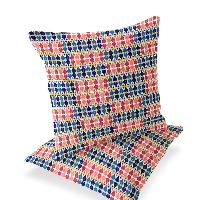 Set of Two Red Blue And Orange Striped Indoor Outdoor Throw Pillow