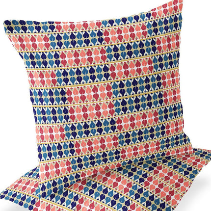 Set of Two Red Blue And Orange Striped Indoor Outdoor Throw Pillow HomeRoots