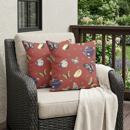 Set of Two Orange Blue Lavender And Cream Butterfly Indoor Outdoor Throw Pillow HomeRoots