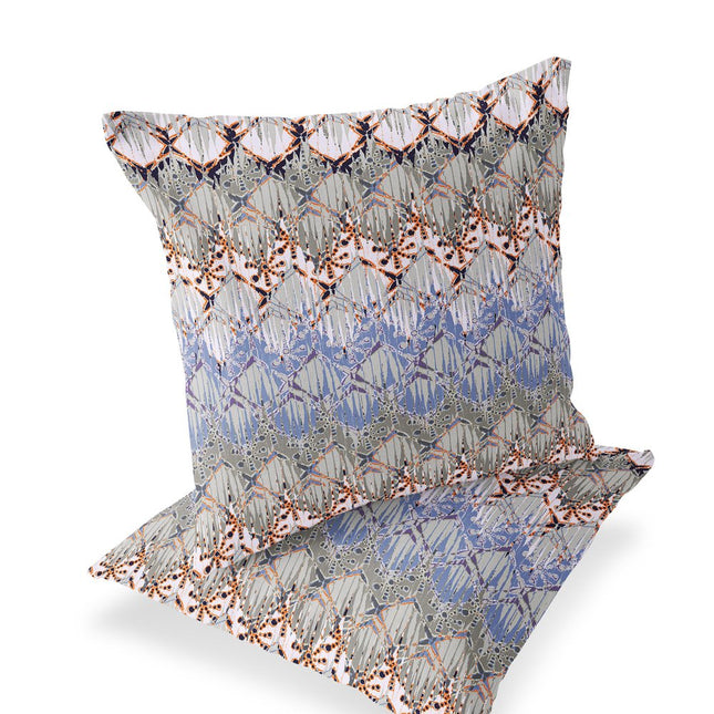 Set of Two Orange Purple And Off White Ikat Indoor Outdoor Throw Pillow HomeRoots