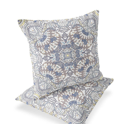 Set of Two Yellow And Gray Eclectic Indoor Outdoor Throw Pillow HomeRoots