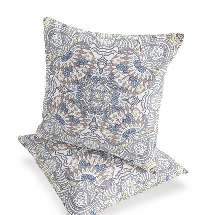 Set of Two Yellow And Gray Eclectic Indoor Outdoor Throw Pillow HomeRoots
