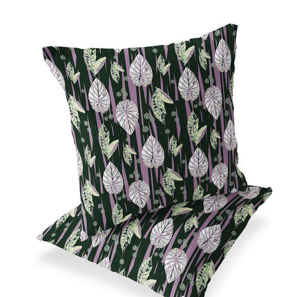 Set of Two Purple And Dark Green Botanical Indoor Outdoor Throw Pillow HomeRoots
