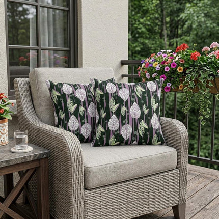 Set of Two Purple And Dark Green Botanical Indoor Outdoor Throw Pillow HomeRoots