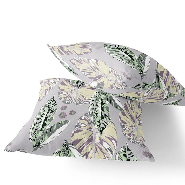 Set of Two Gray Green And Purple Botanical Indoor Outdoor Throw Pillow HomeRoots