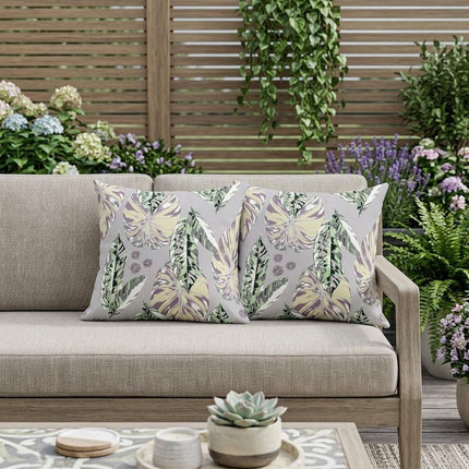 Set of Two Gray Green And Purple Botanical Indoor Outdoor Throw Pillow HomeRoots