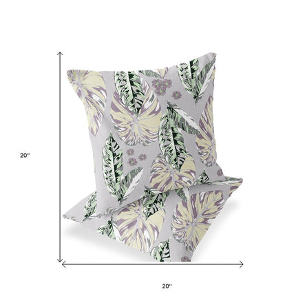 Set of Two Gray Green And Purple Botanical Indoor Outdoor Throw Pillow HomeRoots