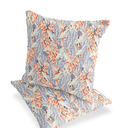 Set of Two Orange Blue And White Botanical Indoor Outdoor Throw Pillow HomeRoots