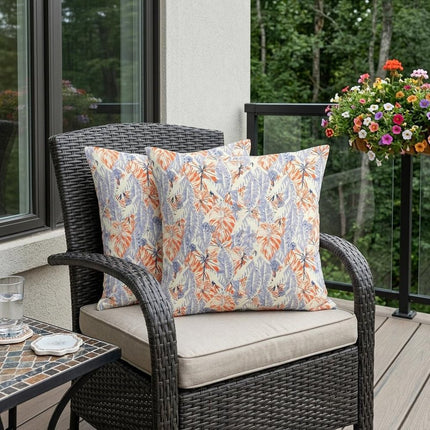 Set of Two Orange Blue And White Botanical Indoor Outdoor Throw Pillow HomeRoots