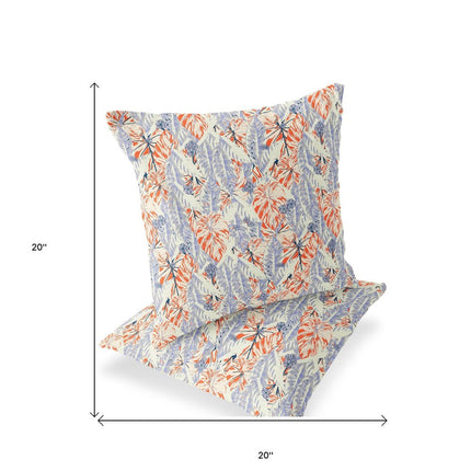 Set of Two Orange Blue And White Botanical Indoor Outdoor Throw Pillow HomeRoots