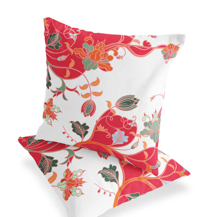 Set of Two Red And White Floral Indoor Outdoor Throw Pillow HomeRoots