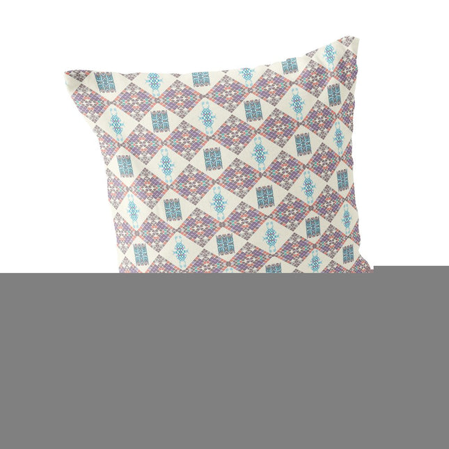 Set of Two Pink Cream And Blue Diamond Indoor Outdoor Throw Pillow HomeRoots